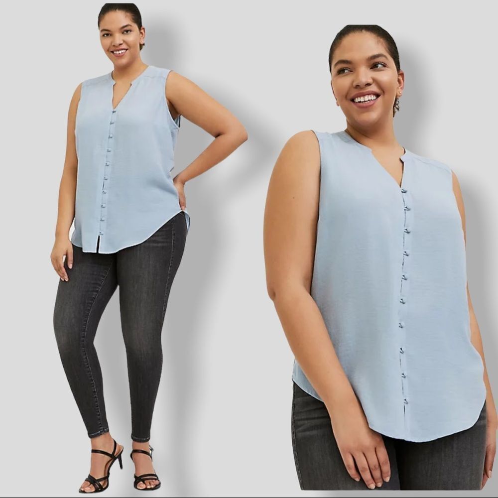 Torrid Harper Light Blue Gauze Button Front Tunic Tank Sz 0X XXL
